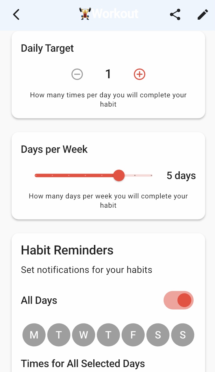 Flexible weekly goal setting interface